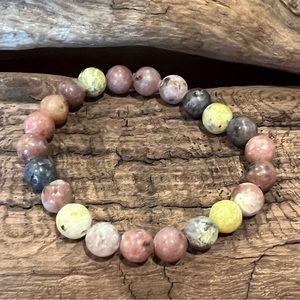 New Cherry Blossom Lepidolite Bracelet Natural Stone Beaded Stretchy Pink (8mm)